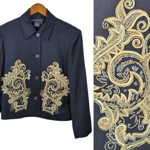New I.B. Diffusion Black Blazer Jacket Size 8 Jewel Coat Royalcore Dark Academia